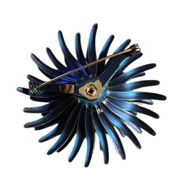 Spiny Starburst Metallic Blue with Gold Tip Brooch Pin - Picture 2 of 8